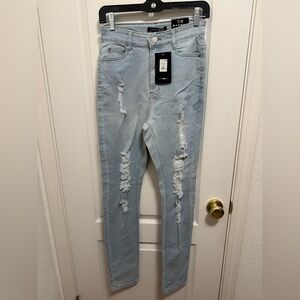 Fashion Nova Light Blue Ripped Skinny Jeans